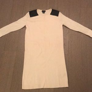 Wool sweater with faux leather shoulders